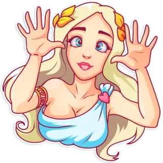 😜 8da05cbe 女人, 卡通, 金发, 女神, 叶子, 古代, 女孩 telegram sticker
