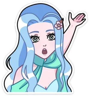 😳 4883d664 女性, 漫画, 青髪, 花, 手を振る, 友好的 telegram sticker