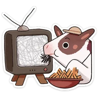 📺 568a6dfe animal, dessin animé, vache, télé, nourriture, frites telegram sticker