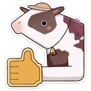 👍 b4a5e8a4 vache, ferme, animal, pouce levé, chapeau, cloche, autocollant telegram sticker