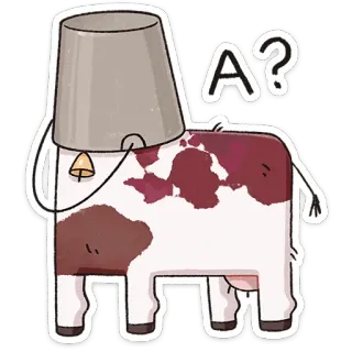 👀 b8090e99 A? vache, animal, seau, question, dessin animé telegram sticker