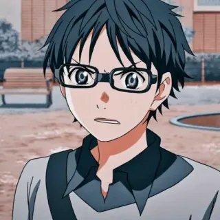 😠 ba942751 Arima Kousei Your Lie in April Аниме, Персонаж, Очки, Портрет whatsapp sticker