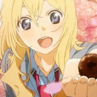 😄 c5fa8c1e Kaori Miyazono Your Lie in April аниме, девушка, блондинка, милая, Каори Миядзоно, Твоя апрельская ложь, пончик whatsapp sticker