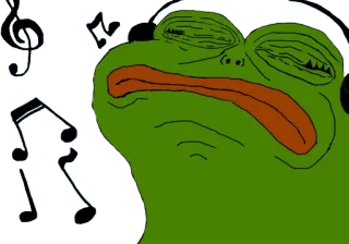 🎧 4b402787 Pepe the Frog pepe, rã, ouvindo música, fones de ouvido, música, meme telegram sticker