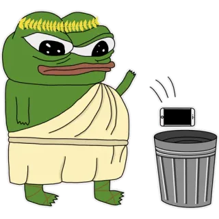 📱 1af8523c Pepe เปเป้เดอะฟร็อก, มีม, ขว้างโทรศัพท์, ถังขยะ whatsapp sticker