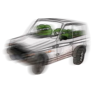 🚗 1e7a7e7a Pepe the Frog เปเป้เดอะฟร็อก, ยานพาหนะ, กบ, มีม whatsapp sticker