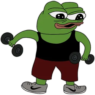 💪 299efc78 Pepe the Frog เปเป้, กบ, มีม, ออกกำลังกาย, ดัมเบล, การออกกำลังกาย whatsapp sticker