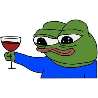 🍷 54bd4b03 Pepe the Frog เปเป้, กบ, ไวน์, ดื่ม, มีม whatsapp sticker