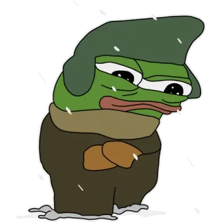 🥶 97b0ee38 Pepe the Frog เปเป้, กบ, มีม, ฤดูหนาว, เศร้า whatsapp sticker