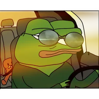 😎 de088b0c Pepe the Frog กบ, ขับรถ, การ์ตูน, เปเป้, มีม whatsapp sticker