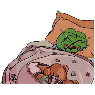 😢 f60dc99b Pepe the Frog เปเป้, กบ, ร้องไห้, เศร้า, มีม, มีมอินเทอร์เน็ต, ห้องนอน, เตียง whatsapp sticker
