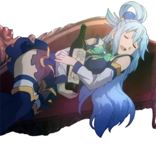 🍾 1968c491 Aqua Konosuba Anime, Desenho animado, Feminino, Personagem, Aqua, Konosuba, Bebendo, Vinho telegram sticker