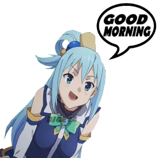 🛏 88ad2766 Aqua Konosuba GOOD MORNING anime, good morning, greeting, cute, konosuba, aqua telegram sticker