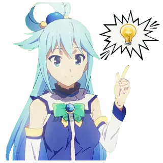💡 d3e1197c Aqua Konosuba anime, light bulb, idea, character, konosuba, aqua, pointing telegram sticker