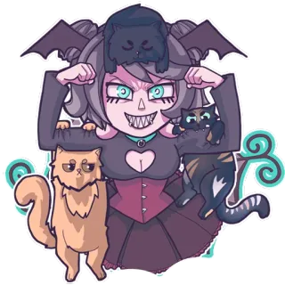 💪 034c04cf desenho animado, monstro, vampiro, gato, demônio, morcegos, gótico telegram sticker