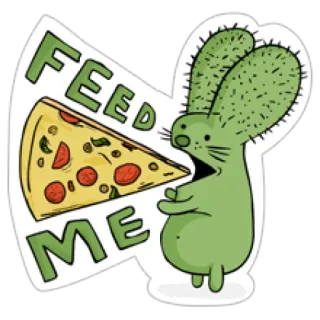 👶 12104af4 FEED ME lapin, pizza, nourriture, dessin animé, animal, mignon, affamé whatsapp sticker