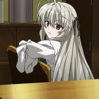 😶 6ac9979e Anime Mädchen, weißes Haar, lange Haare, traurig, drinnen, sitzend whatsapp sticker