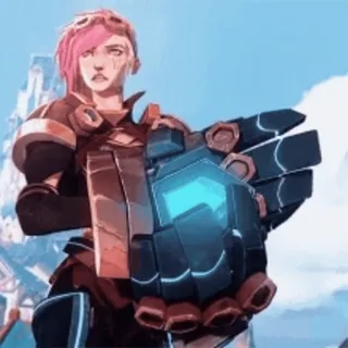 👊 a3fec650 Vi Arcane Vi, Arcane, League of Legends, personaje, guanteletes, pelo rosa whatsapp sticker