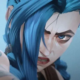 😤 56094195 Jinx Arcane Arcane, League of Legends, Jinx, brava, cabelo azul, desenho animado whatsapp sticker