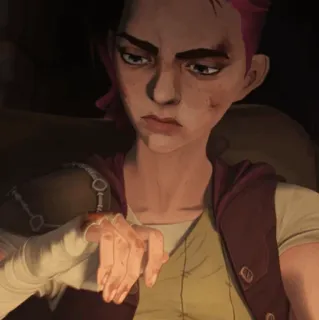 ✖ 0b320f09 Vi Arcane cartone animato, anime, ragazza, capelli rosa, lividi, guanti, Arcane, League of Legends telegram sticker