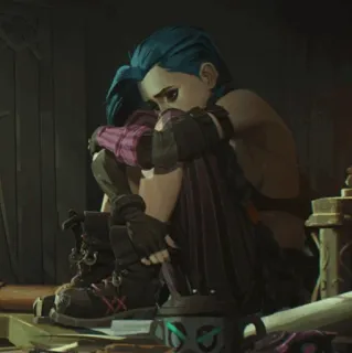 ✖ 240eef6f Jinx Arcane Jinx, Arcane, triste, piangendo, capelli blu, anime, cartone animato telegram sticker