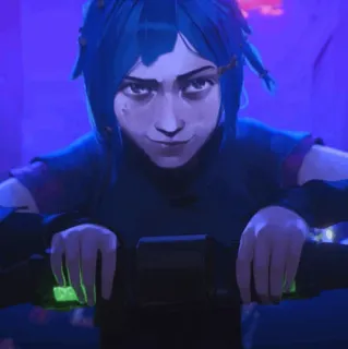 ✖ 344f5056 Powder/Jinx Arcane Powder, Jinx, Arcane, personaggio, capelli blu, serie TV telegram sticker