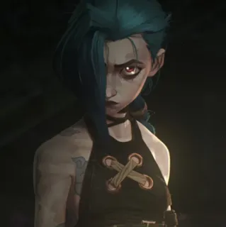 ✖ 6bdb81af Jinx Arcane Jinx, Arcane, League of Legends, anime, personaggio, capelli blu, tatuaggio telegram sticker