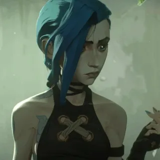 ✖ 8e40fd86 Jinx Arcane Jinx, Arcane, League of Legends, capelli blu, personaggio telegram sticker