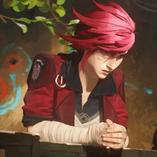 ✖ 91bf4ef8 Vi Arcane Vi, Arcane, League of Legends, capelli rossi, sticker, personaggio, cartone animato telegram sticker