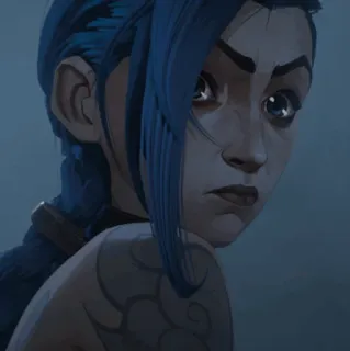 ✖ c95b1549 Jinx Arcane Jinx, Arcane, personaggio, capelli blu, tatuaggio, League of Legends telegram sticker