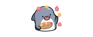 🦈 a1ced048 cartoon, cute, animal, kawaii, sticker, shark, basket, leaves telegram sticker