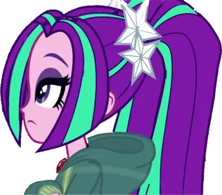 😒 45c23249 Aria Blaze My Little Pony: Equestria Girls dibujos animados, pelo morado, mechones verdes, Equestria Girls, Aria Blaze, anime telegram sticker