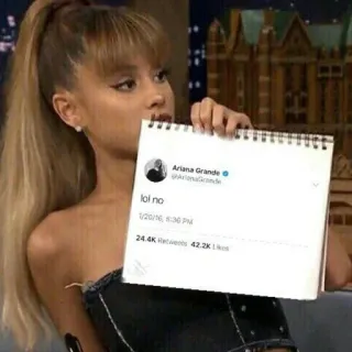 😠 0425eb06 Ariana Grande lol no Мем, Твиттер, лол, Ариана Гранде, Твит telegram sticker