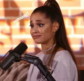 👀 7c8ed654 Ariana Grande seriously? Мем, Знаменитость, Поп-звезда, Грустно, Вопрос, Выражение, Эмоция, Лицо telegram sticker