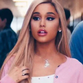 🤪 a37576b2 Regina George Mean Girls Дрянные девчонки, Реджина Джордж, Ариана Гранде, розовый кардиган, светлые волосы, Мем telegram sticker