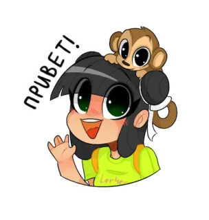 🙋‍♀️ 9b404b89 ПРИВЕТ! Cartoon, Mädchen, Affe, Hallo, Gruß, Süß telegram sticker
