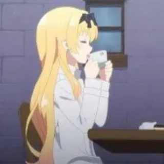 🍰 58020782 Аниме, Мультфильм, Девушка, Пьет, Кружка whatsapp sticker