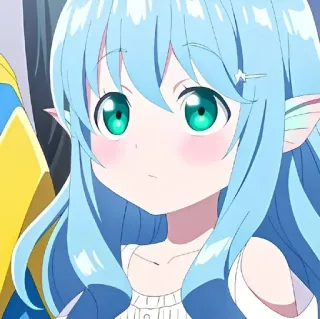 🌙 7e9d3657 애니메이션, 소녀, 파란 머리, 초록 눈, 귀여운, 엘프 whatsapp sticker