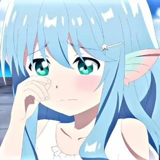 🌙 812315ab 애니메이션, 여자, 우는, 슬픈, 엘프, 파란 머리, 눈물 whatsapp sticker