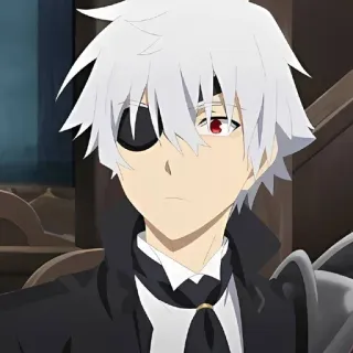 🌙 8cd6193e 애니메이션, 캐릭터, 흰머리, 안대, 빨간 눈, 남성, 갑옷, 판타지 whatsapp sticker