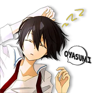🅰 0d7fe72c OYASUMI anime, sleeping, sleepy, boy, japanese, good night telegram sticker