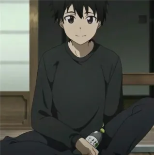 🙂 1fdf35e3 anime, boy, smiling, sitting, indoors telegram sticker