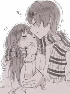 ❤ 6910aafa ちゅっ anime, couple, scarf, love, cute, romance telegram sticker