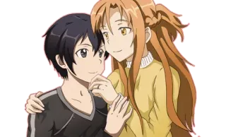 ❤ 9e031ba8 Kirito Sword Art Online anime, characters, couple, smiling, fiction, sword art online, kirito, asuna telegram sticker