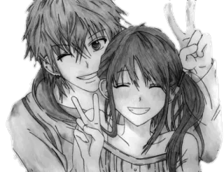 ❤ d6596523 anime, couple, friendship, cartoon, happy, drawing telegram sticker