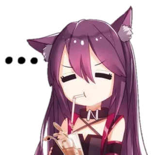 😑 f3b9fd1d anime, catgirl, cute, drinking, chibi whatsapp sticker
