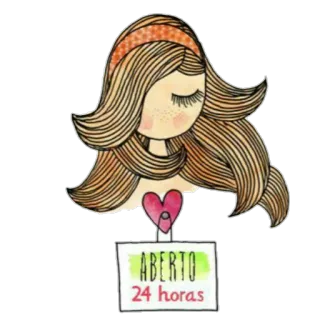 ❤ 09a62500 ABERTO 24 horas aberto, 24 horas, ilustração, menina, coração, cabelo, placa telegram sticker