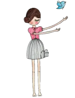 🐦 4a6df26f menina, pássaro, fofo, desenho animado, caprichoso, ilustração telegram sticker