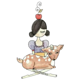 🍎 9d4c3183 menina, veado, maçã, ilustração, caprichoso, fofo, animal telegram sticker