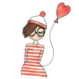 ❣ c14b48f7 menina, coração, balão, desenho animado, fofo, amor, óculos telegram sticker